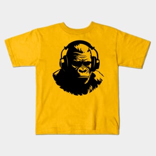 Funny Gorilla Wearing Headphones Silhouette Design Kids T-Shirt